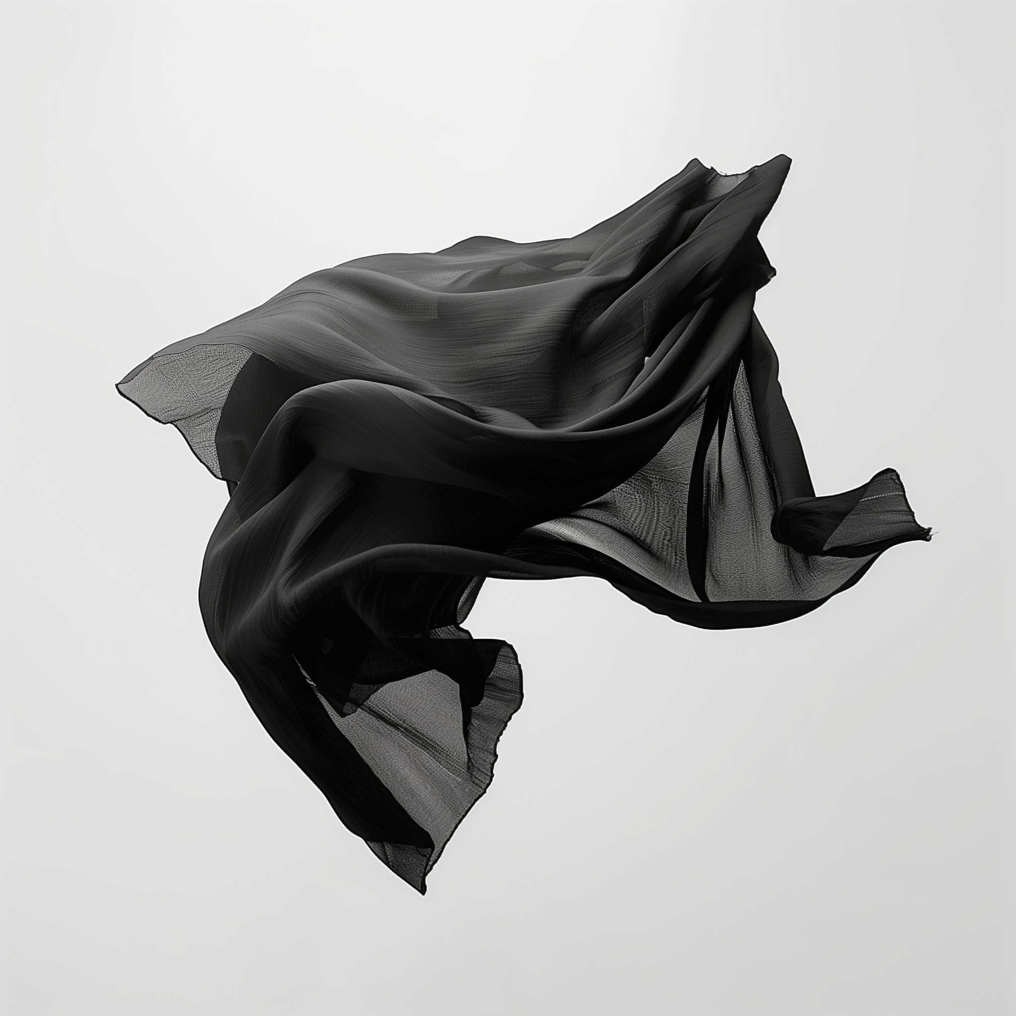 Floating Black cloth, visual representation of Spidertech's material makeup