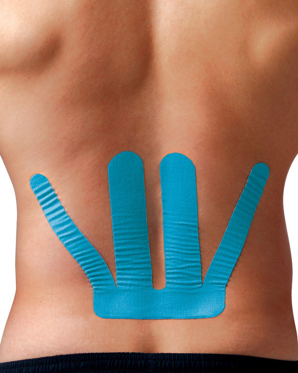 Blue lower back precut kinesiology tape